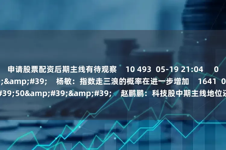 申请股票配资后期主线有待观察    10 493  05-19 21:04     02&#39;35&#39;&#39;    杨敏：指数走三浪的概率在进一步增加    1641  05-15 21:19     01&#39;50&#39;&#39;    赵鹏鹏：科技股中期主线地位还没有改变    463  05-15 21:19     一财最热    点击关闭